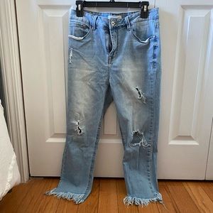 Light Wash Blue Jean Capri Pants